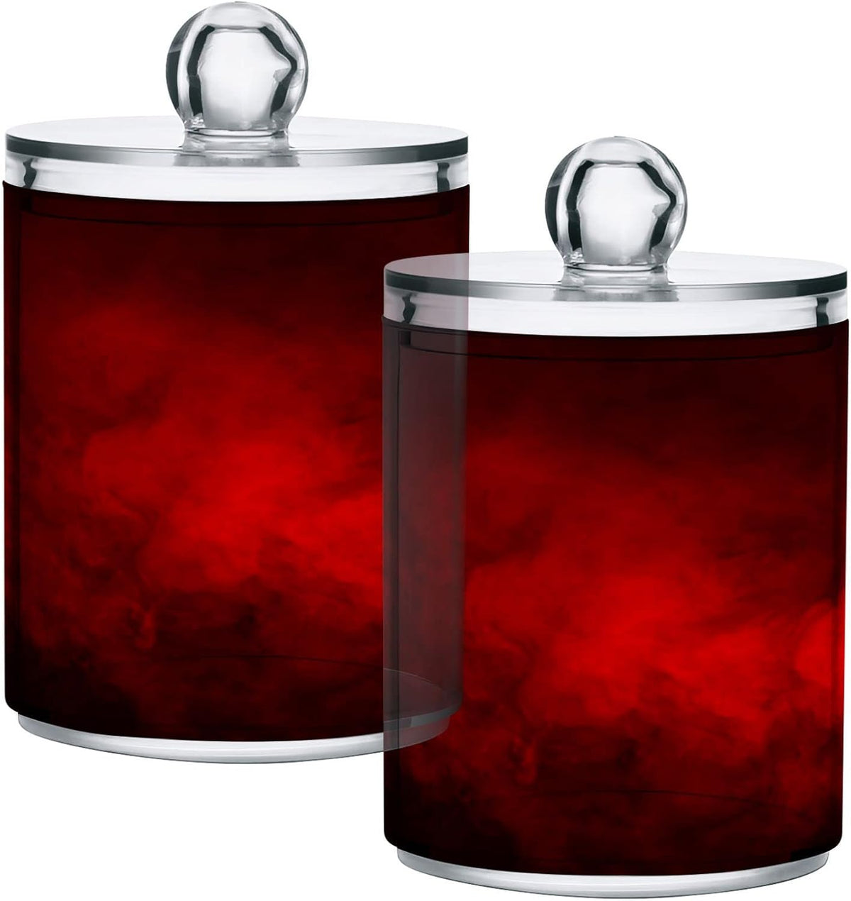 Gredecor 4 Pack Qtip Holder Clear Red Apothecary Jars with Lids Plastic Acrylic Bathroom Jars