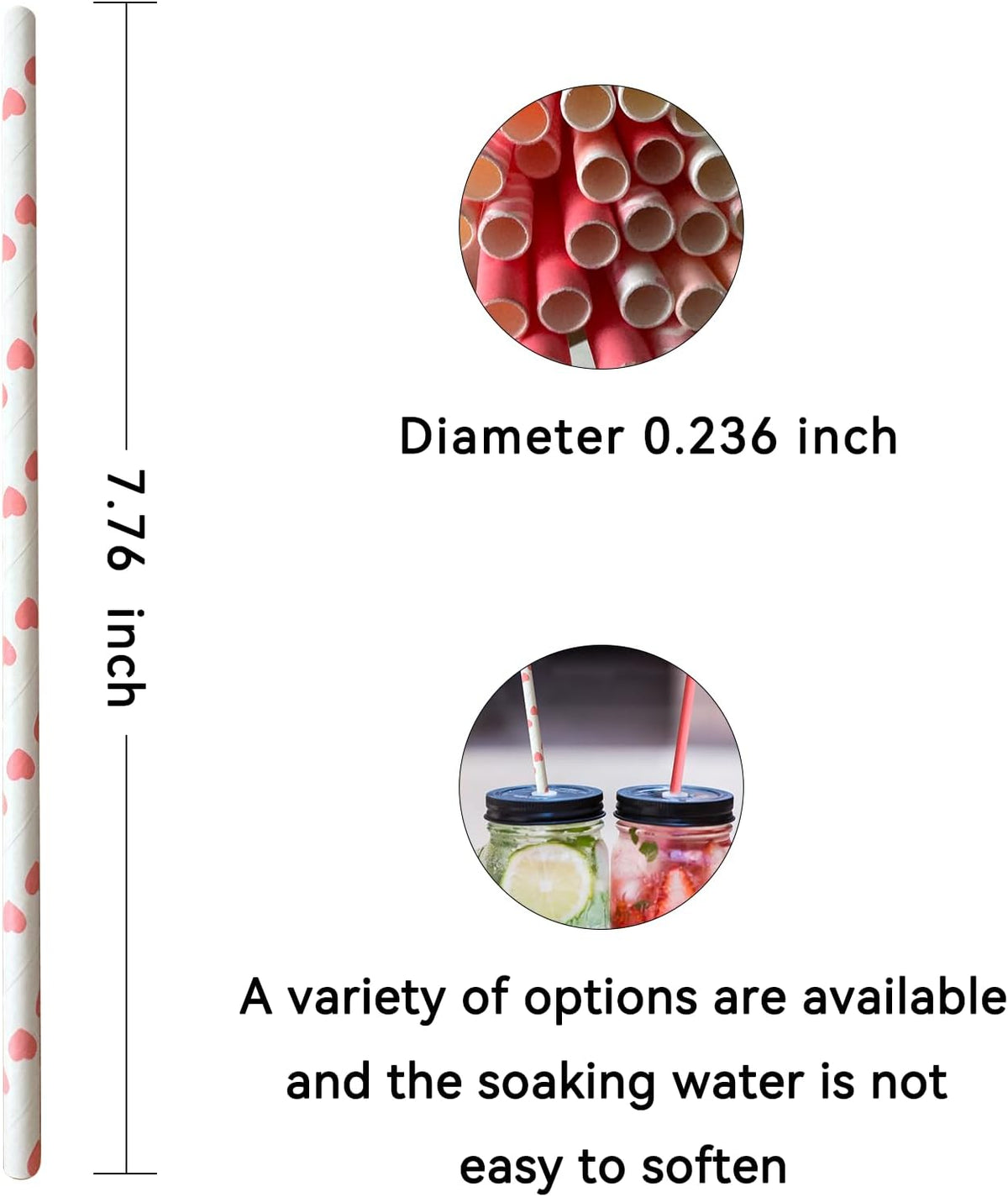 YAOSHENG [100 Pack] Pink & Gold Paper Straws Disposable, 100% Biodegradable Multi-Pattern Party