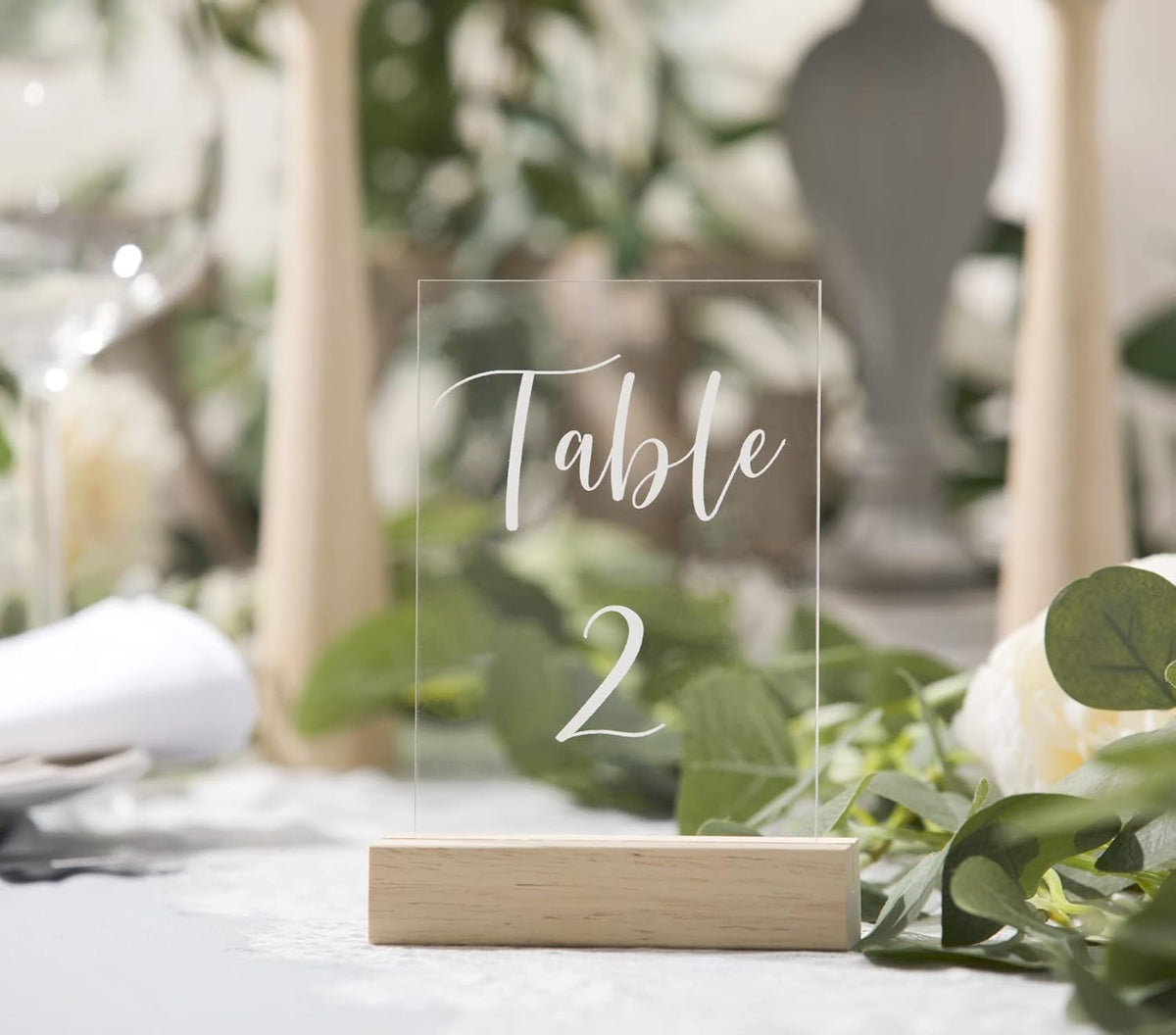 UNIQOOO 20 Pack Modern Sign Holders for Acrylic | Wood Table Number Display Stands | Place Card