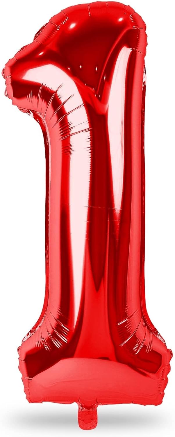 Red Number 1 Balloons, 40 Inch Large Foil Number Balloons Set 0-9 for Women, Self Inflating Digital