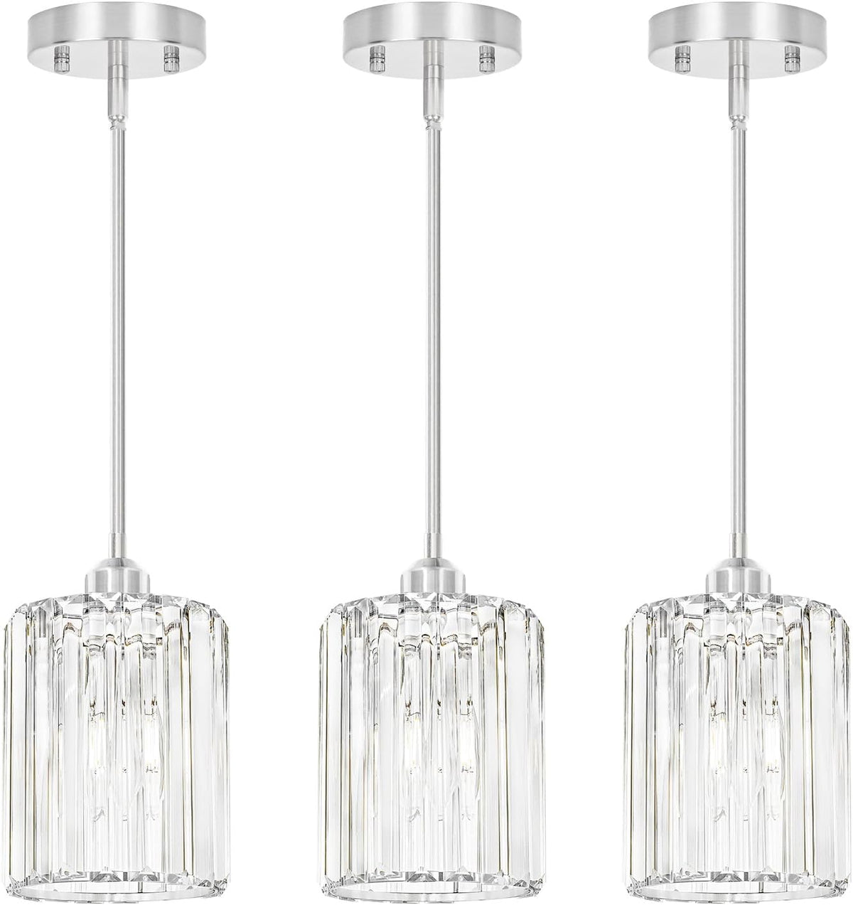 Chrome Kitchen Pendant Lights Over Island with Adjustable Rods - Crystal Pendant Lighting Fixtures