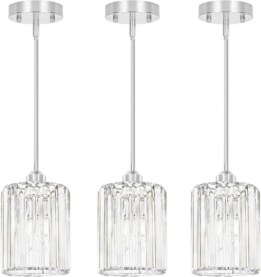 Chrome Kitchen Pendant Lights Over Island with Adjustable Rods - Crystal Pendant Lighting Fixtures