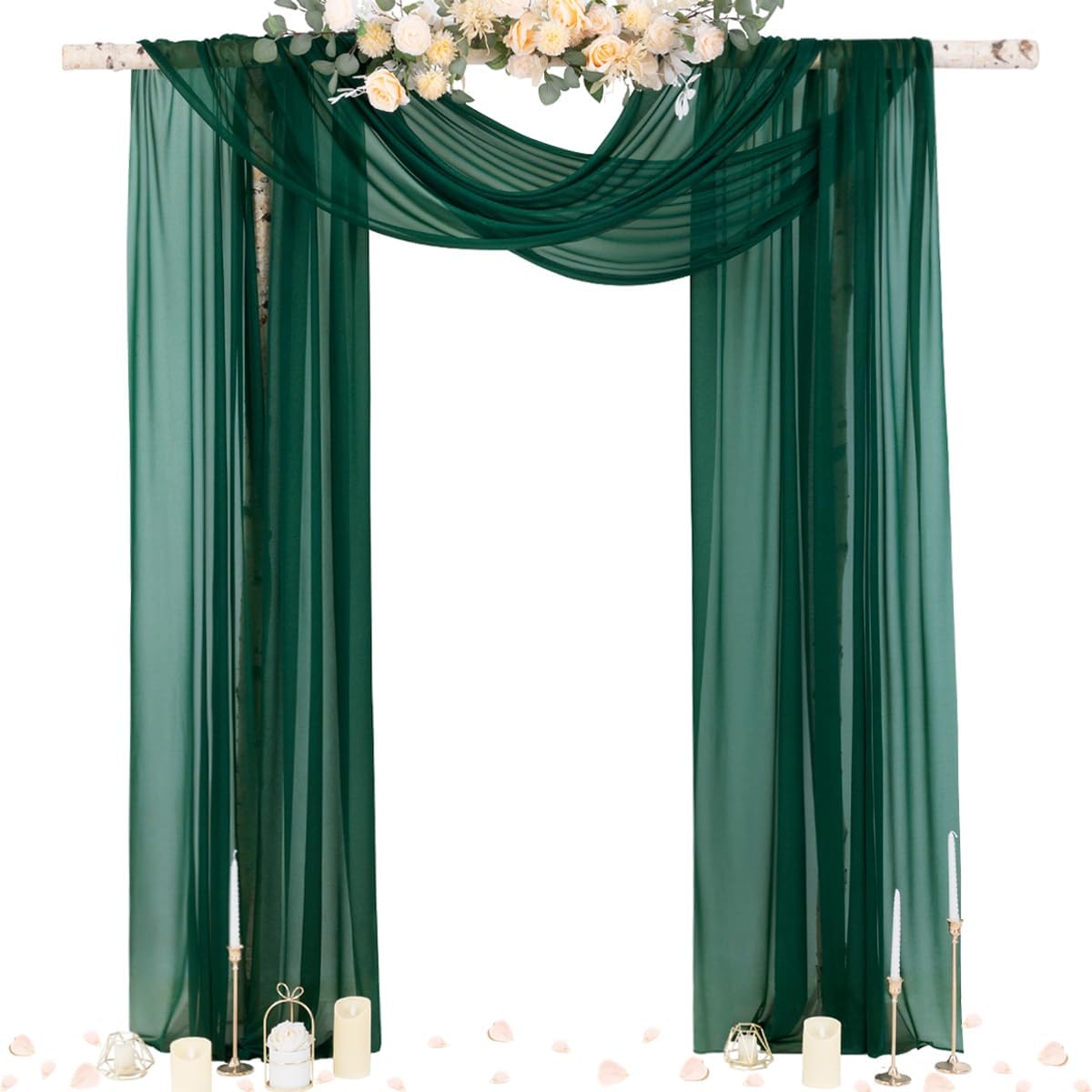 Socomi Wedding Arch Draping Fabric 29" x 20Ft 2 Panels Emerald Green Sheer Outdoor Curtain Drapes
