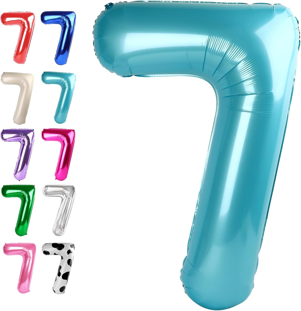 Pearl Blue Number 7 Birthday Balloon 40 Inch, Digital Balloons for 7 17 27 70 77 Party Celebration