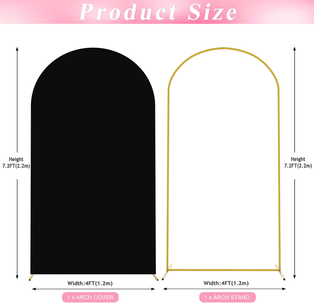 Wokceer 7.2 FT Wedding Arch Stand and Arch Cover, Metal Arch Backdrop Stand with Arch Stand Cover