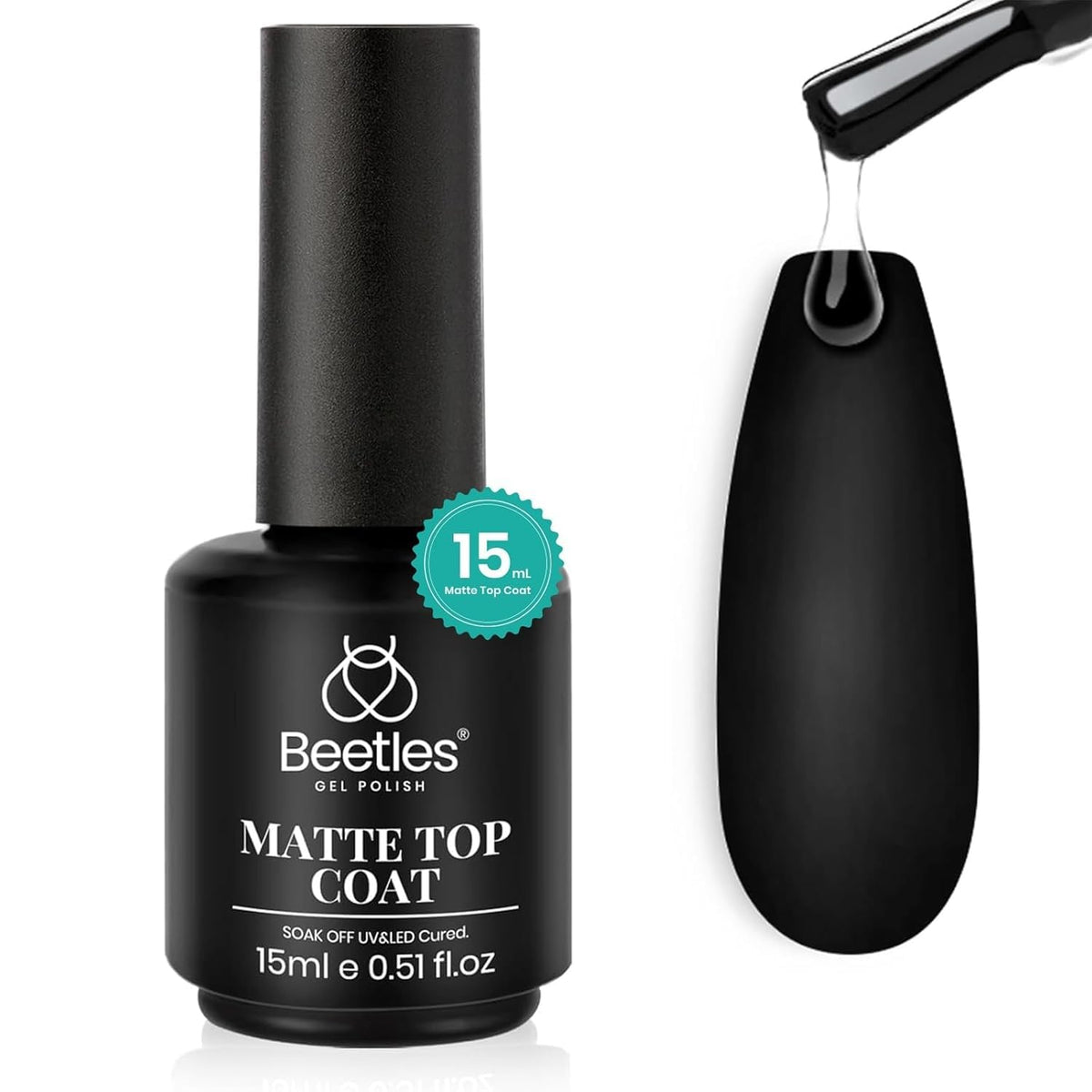 Beetles Matte Gel Top Coat for Gel Nail Polish,15ML Chrome Proof Matte Top Coat No Wipe