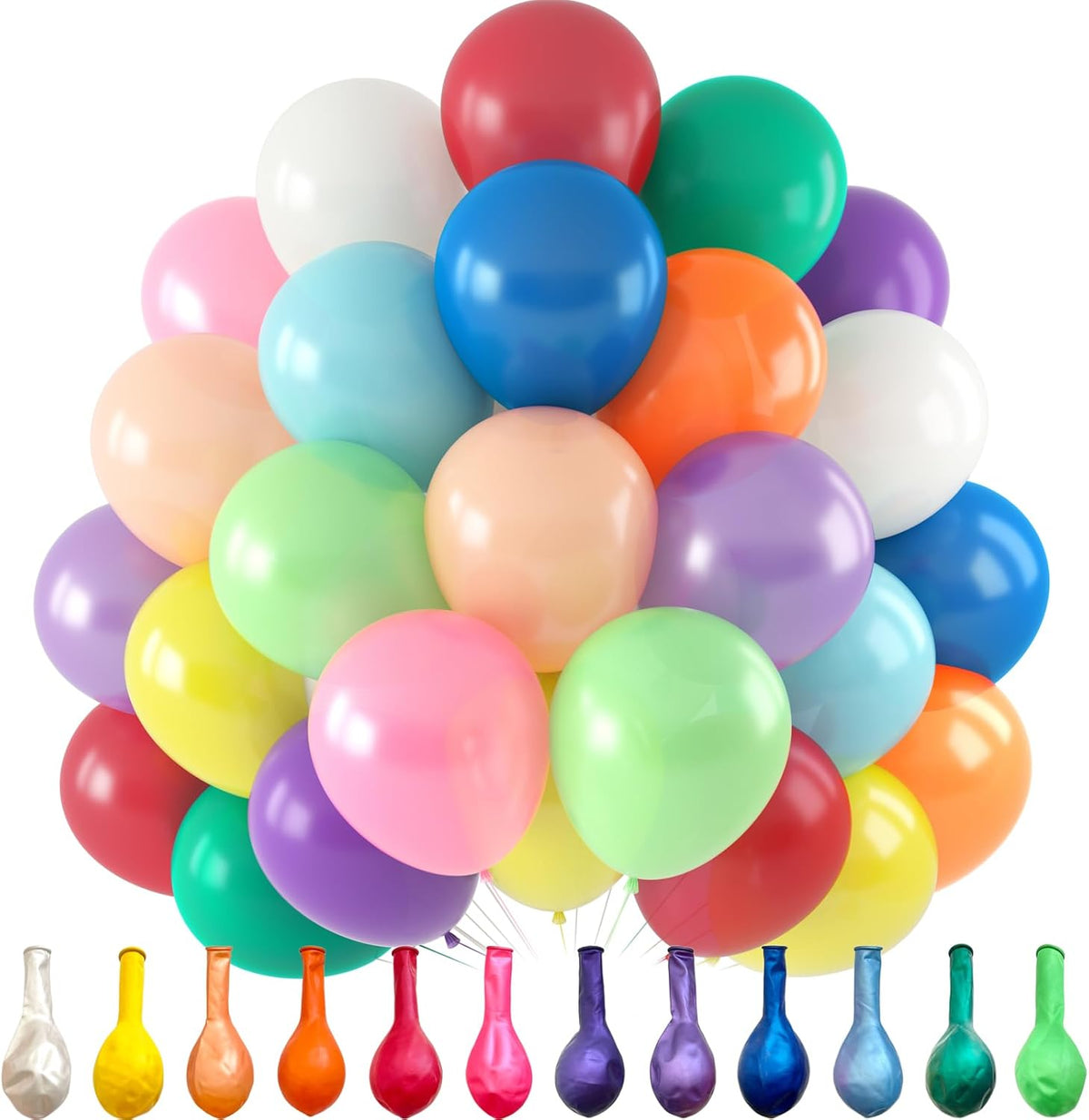 120pcs Pearl Rainbow Balloons Assorted Color 12 Inches Latex, Round Helium Bright Color Balloons