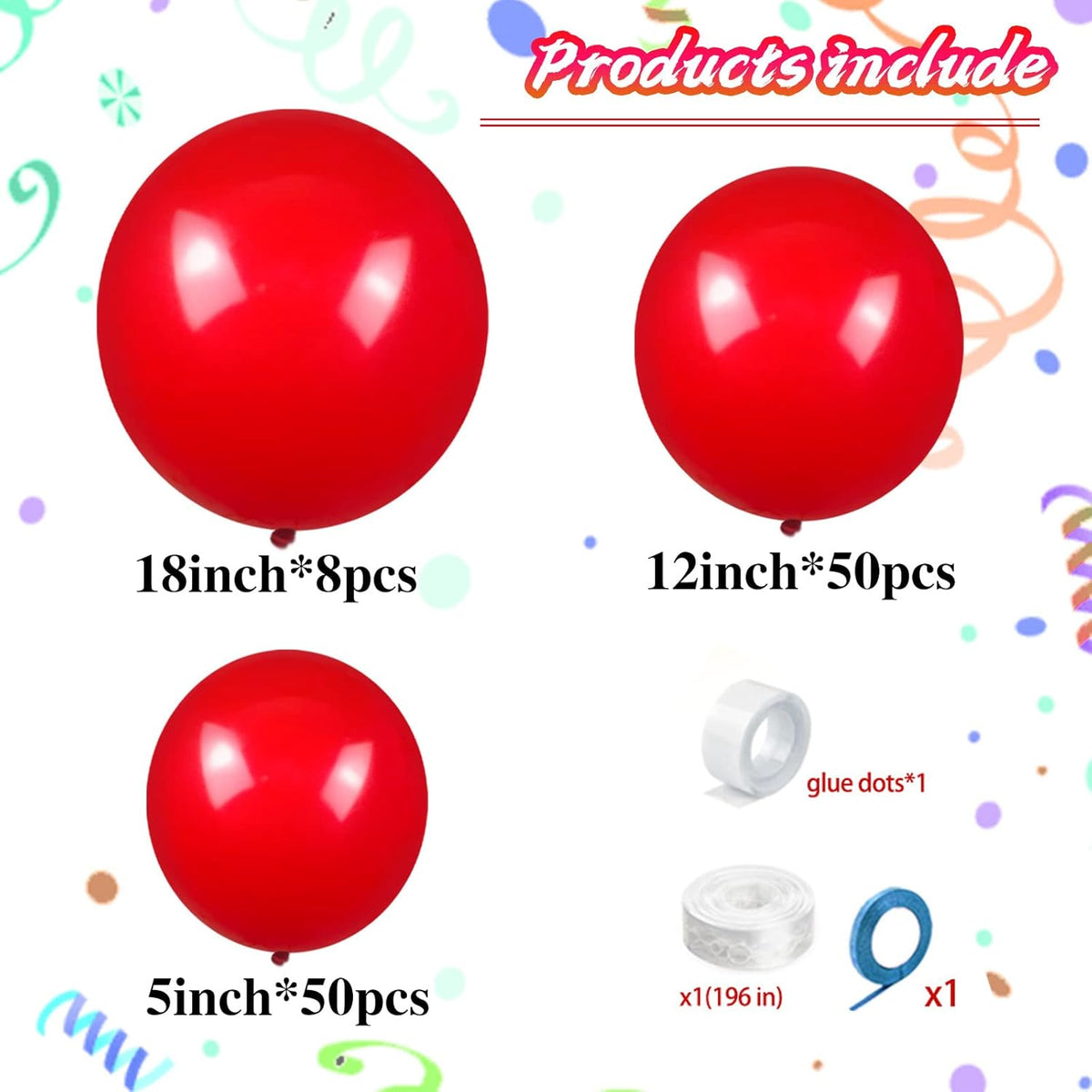 KAWKALSH Red Balloon Arch Kit 111Pcs 18 12 5 Inch Latex Party Balloons Garland for Birthday Baby