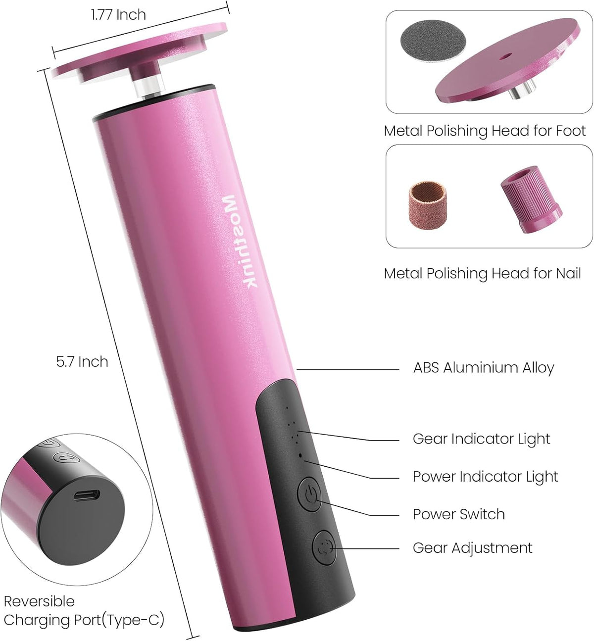 Electric Foot Callus Remover, 2 in 1 | 6 Speed Adjustable Foot File Nail Grinder with Sandpaper