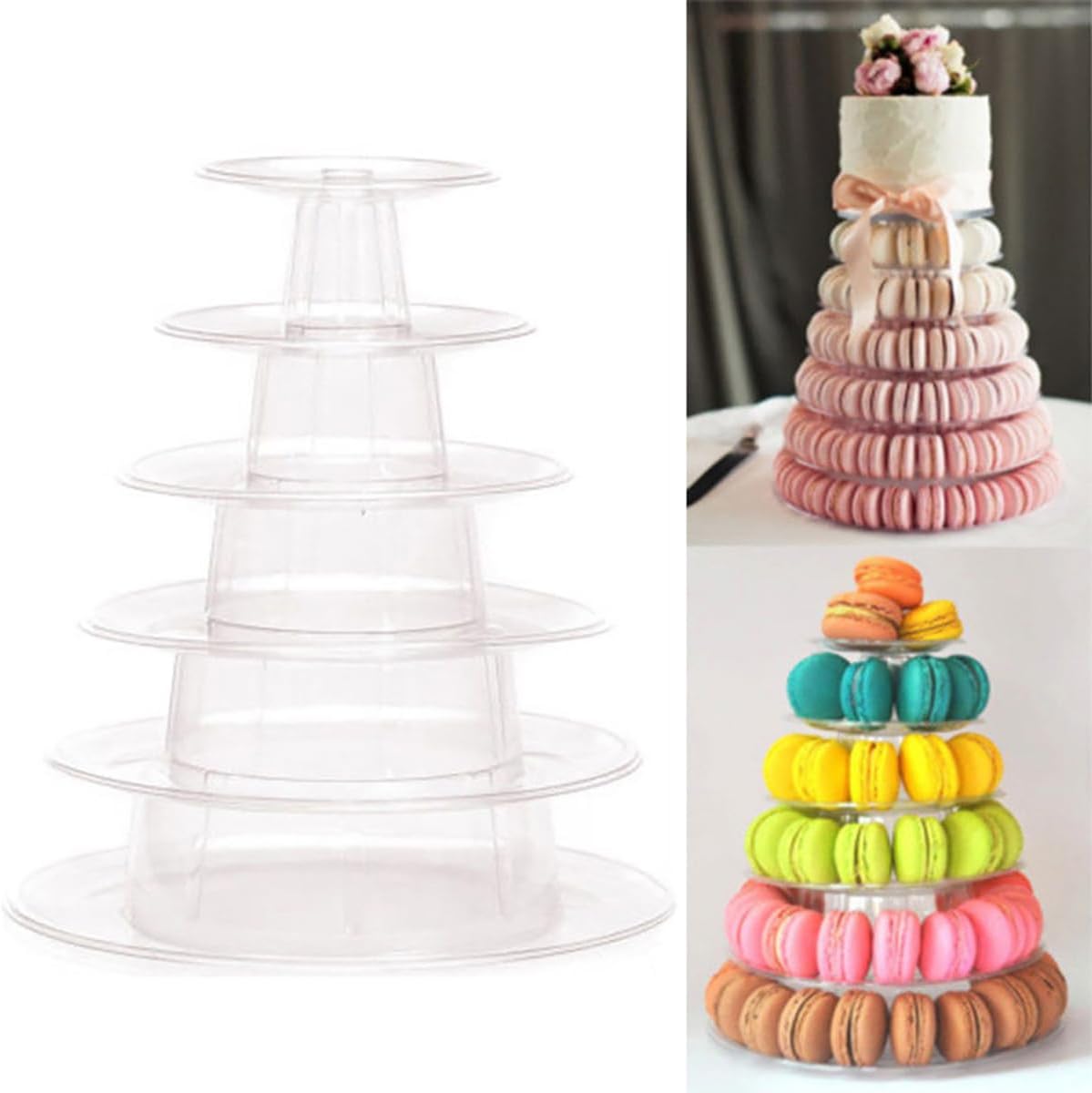 6 Tiers Macaroon Tower Stand, Round Macaron Tower Cake Display Rack Plastic Cupcake Stand Macarons