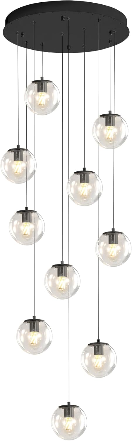 Modern Globe Chandelier H118 Staircase Chandelier for Entryway 12-Lights Glass Globe Pendant Light
