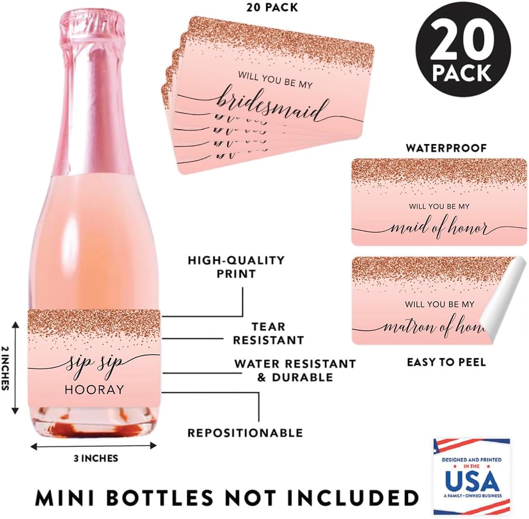 Andaz Press Mini Champagne Wine Bottle Proposal Labels - Will You Be My Bridesmaid? Matron Maid of