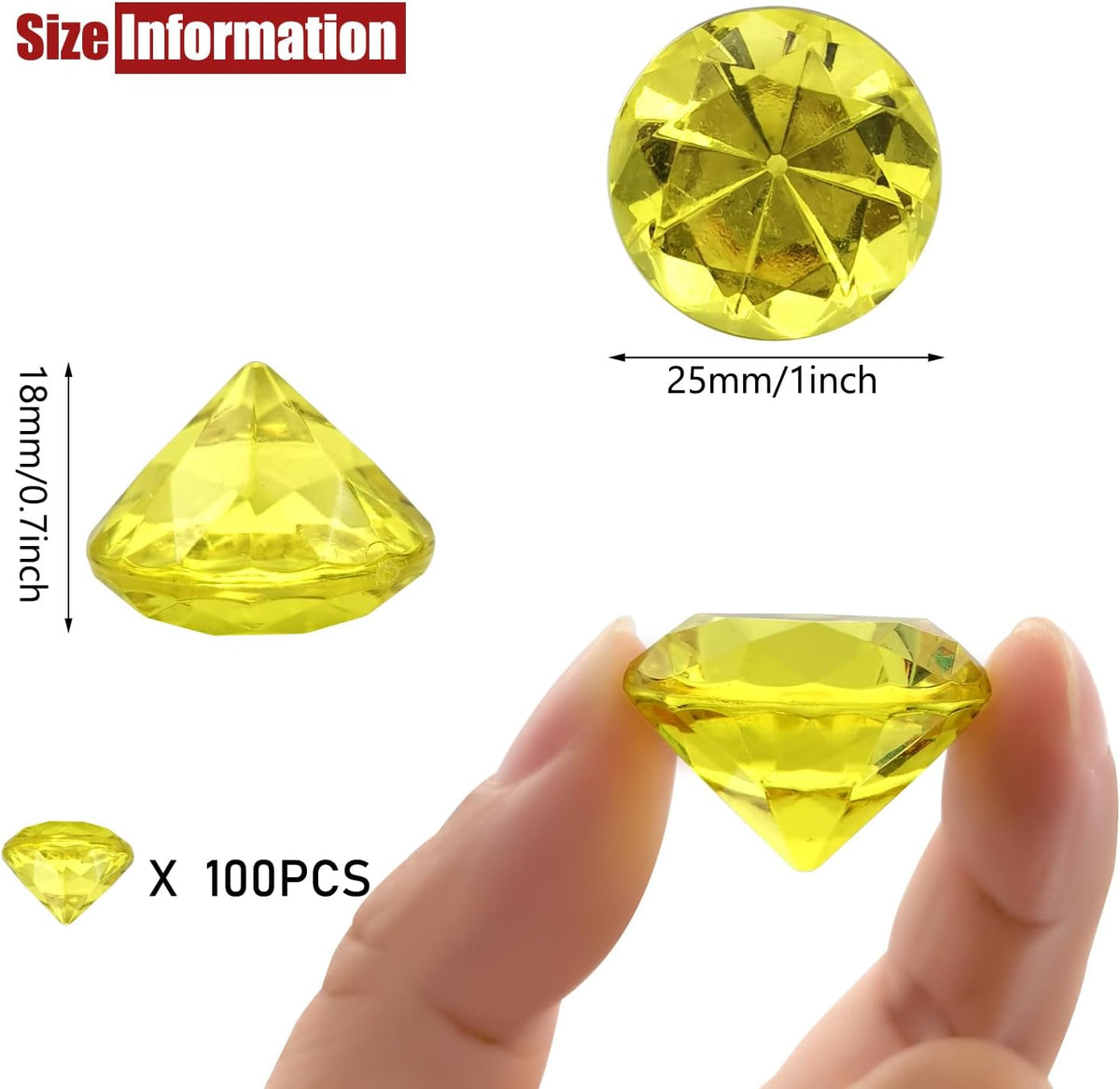 100 PCS Acrylic Diamond Gems, Gold Acrylic Diamonds 1 Inch Acrylic Gemstones Vase Filler Fake Gems