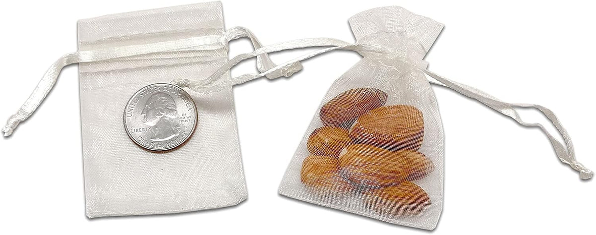 TheDisplayGuys 100-Pack XS 2 x 2 3/4" Cream/Beige Sheer Organza Gift Bags with Drawstring, Jewelry