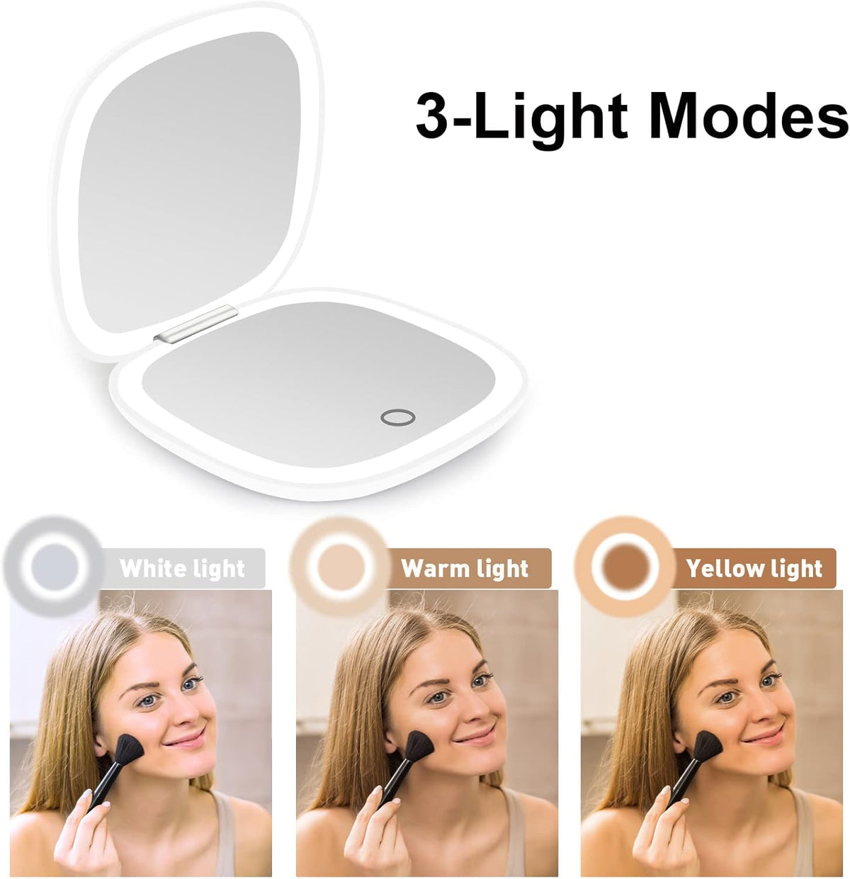 deweisn Compact Mirror, Lighted Travel Makeup Mirror with 1X/10X Magnifying Double Sided Dimmable