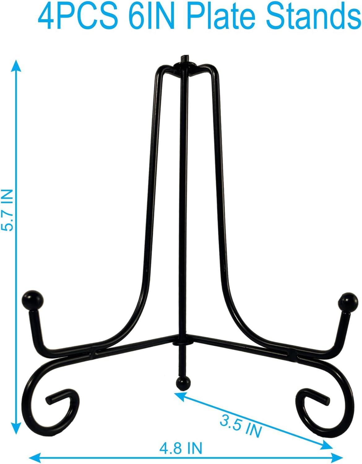 4PCS Premium Black Iron Plate Stands for Display 6 Inch, Decorative Solid Metal Plate Holders for