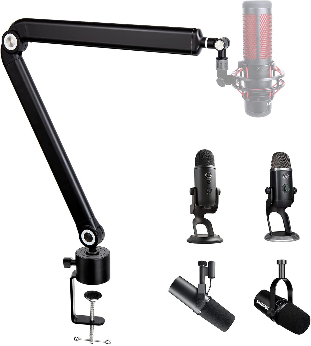 SUNMON Mic Stand Boom Arm - Microphone Arm Compatible with HyperX QuadCast, 360° Rotation