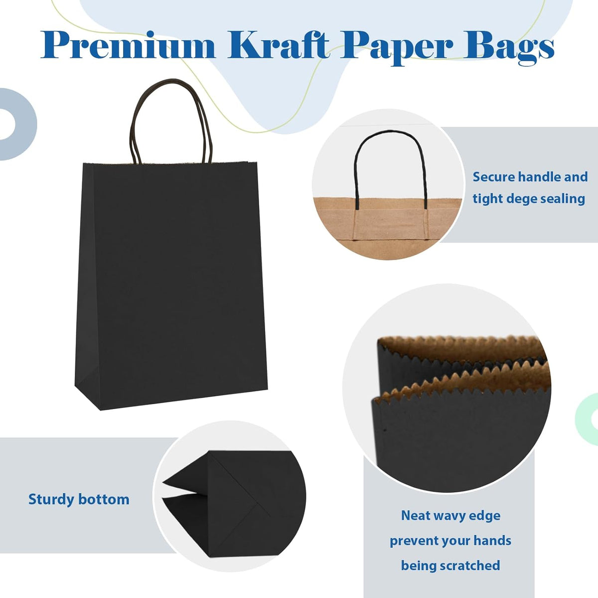 GSSUSA 100 Pack, 8x4.25x10 Black Paper Gift Bags with Handles Bulk for Small Businesses, Grocery &
