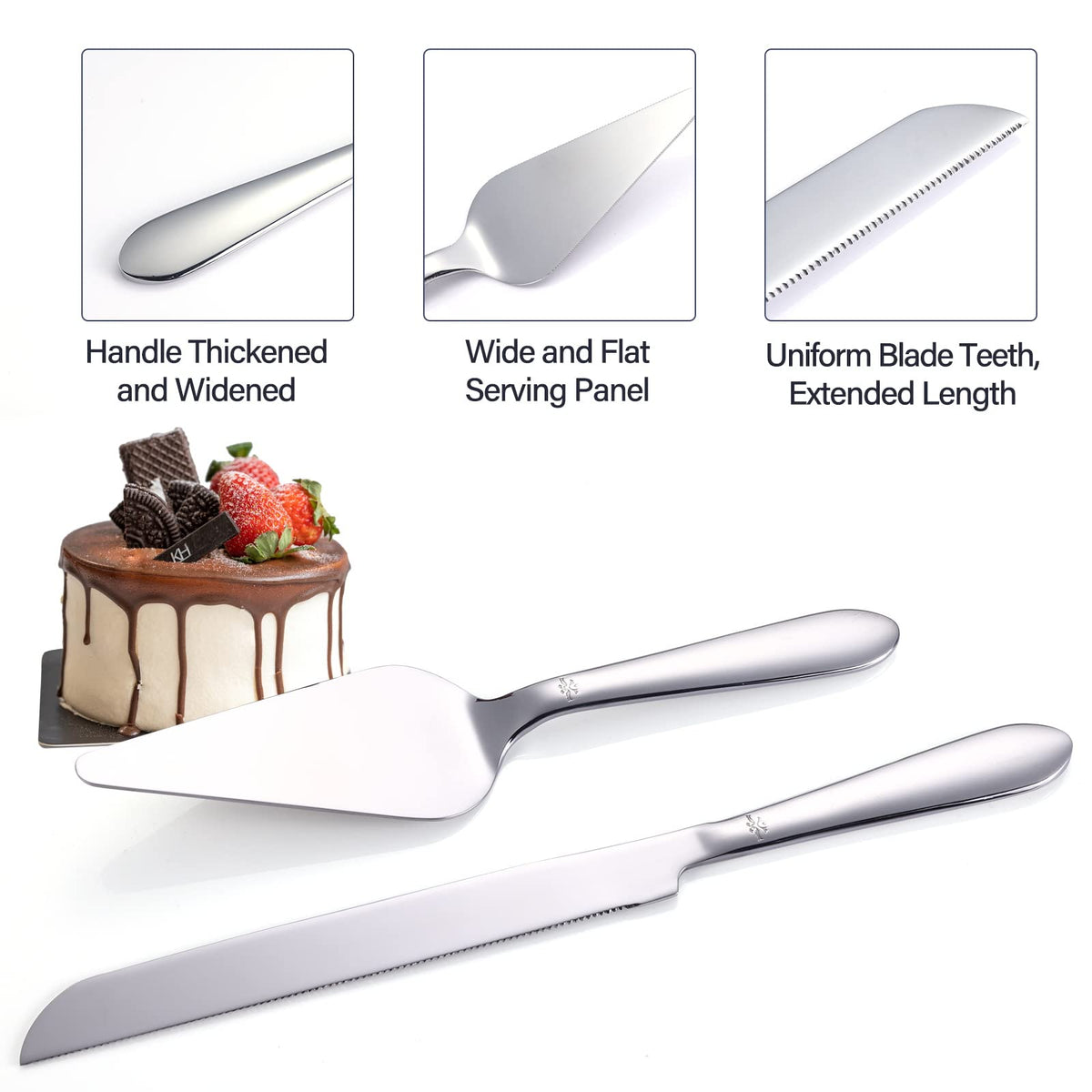 Cake Cutting Set for Wedding, Elegant Cake Knife and Server Set with Thickened Stainless Steel