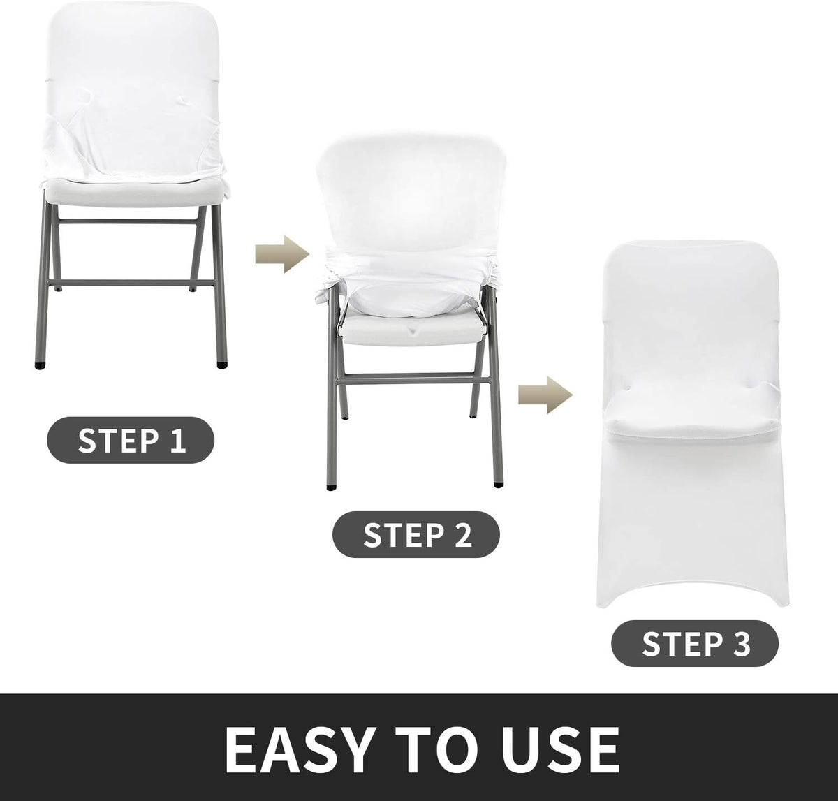 Peomeise Stretch Spandex Folding Chair Cover for Wedding Party Dining Banquet Event (White,50pcs)