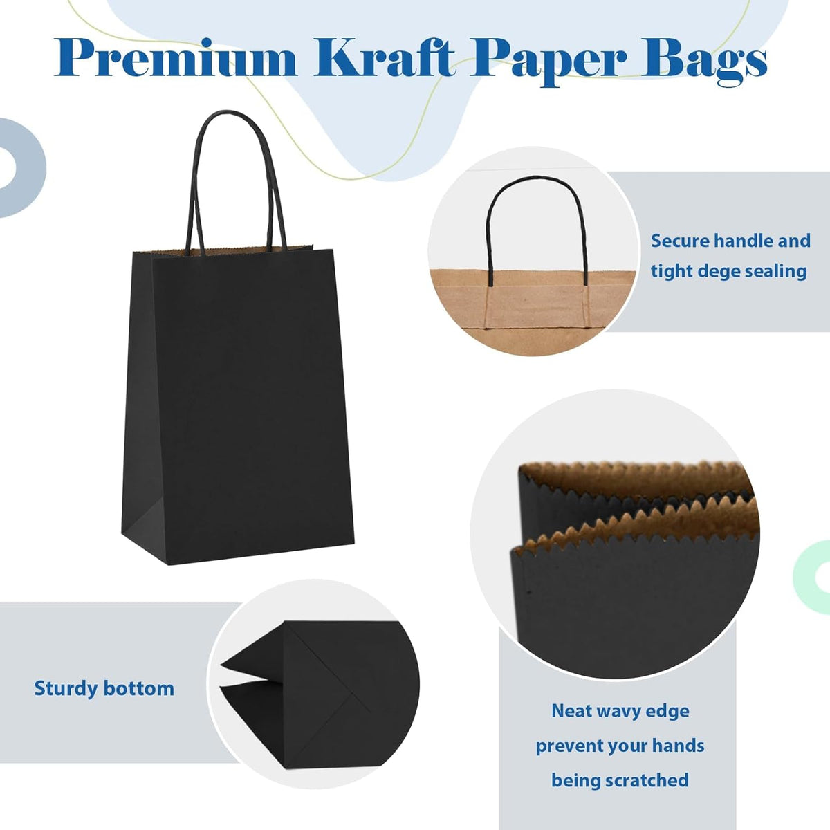 GSSUSA Black Gift Bags 5.25x3.75x8 400Pcs, Valentines Day, Paper Bags with Handles Bulk, for Small