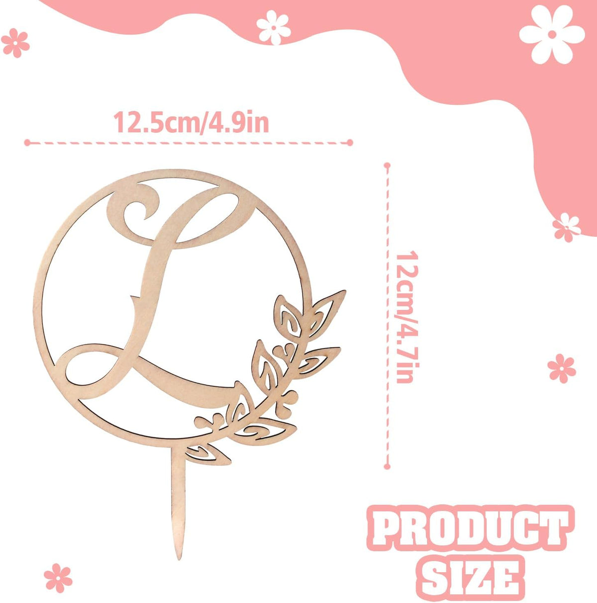 LINGTEER Personalized Inital Letter L Wooden Cake Topper Perfect for Birthday Rustic Wedding