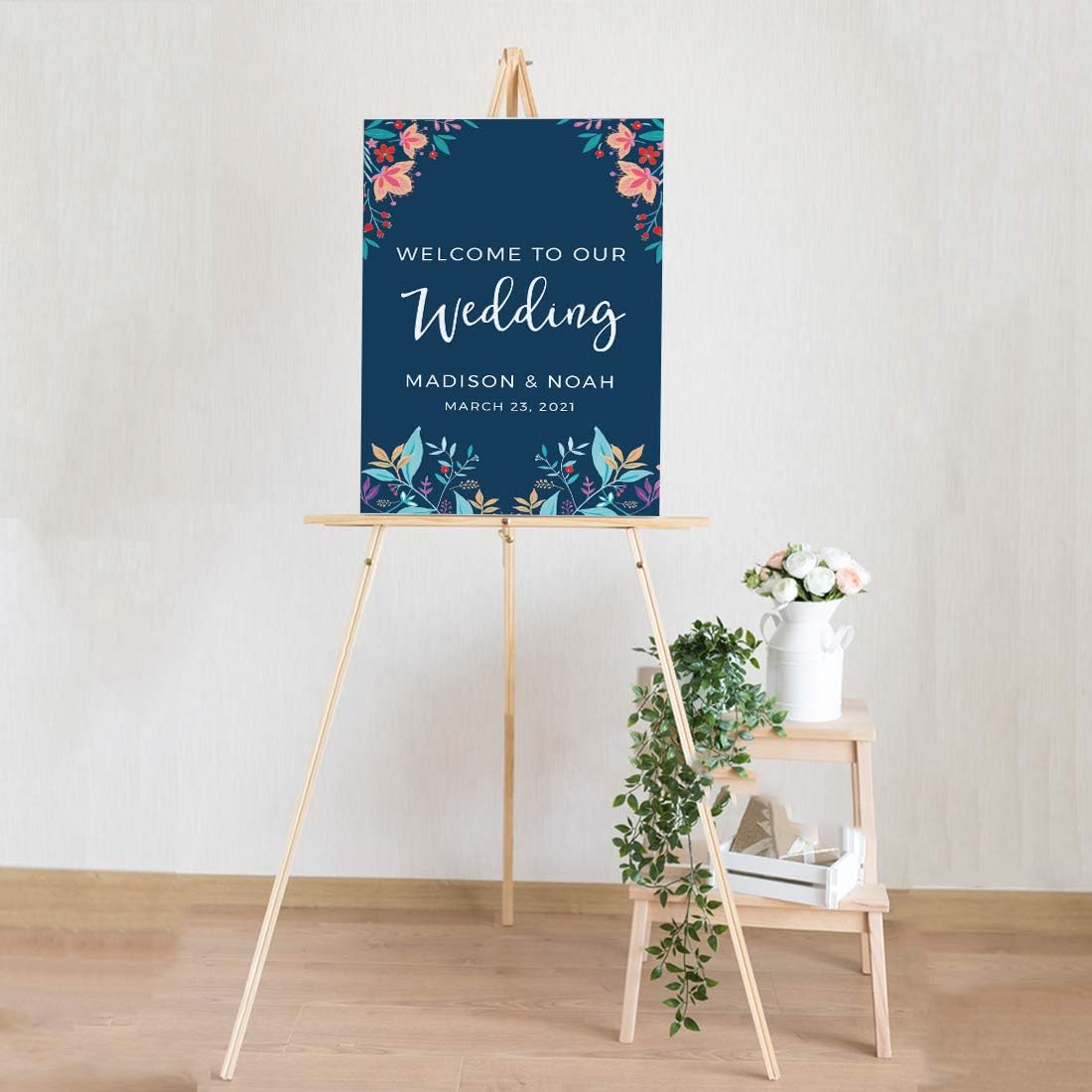Andaz Press Personalized Extra Large Wedding Easel Board Party Sign, 12x18-inch, Vintage Bohemian