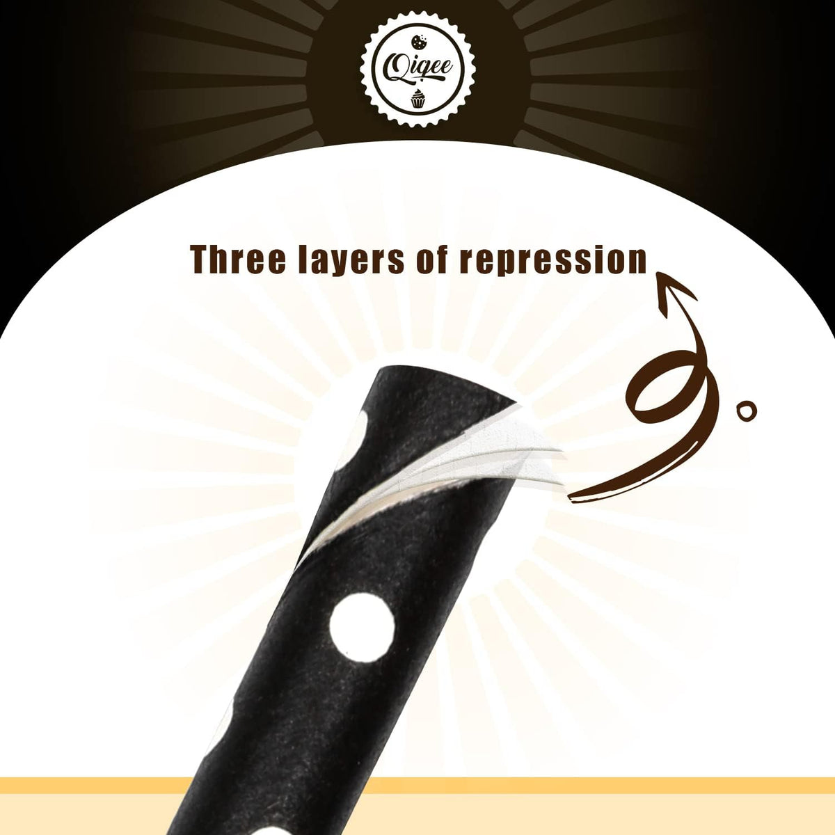 qiqee Black Paper Straws 150pcs Disposable Straws Bulk (10 Black Patterns, Biodegradable
