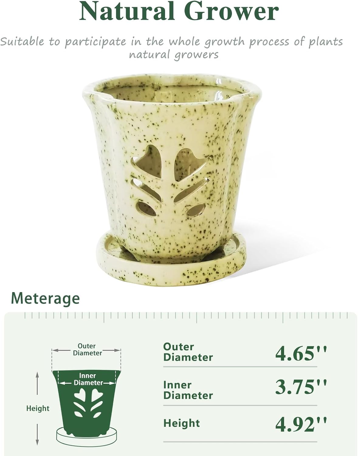 Orchid Pot 4 Inch, Ceramic Orchid Pots with Hole for Repotting, Beatiful Ice Cracked Glaze Ceramic
