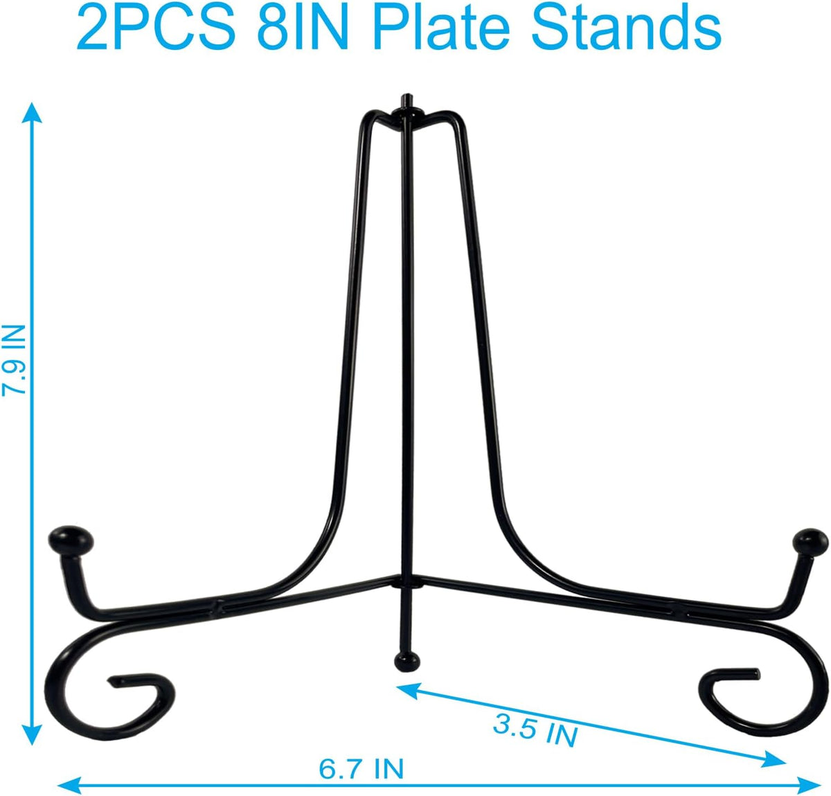 2PCS Premium Black Iron Plate Stands for Display 8 Inch, Decorative Solid Metal Plate Holders for