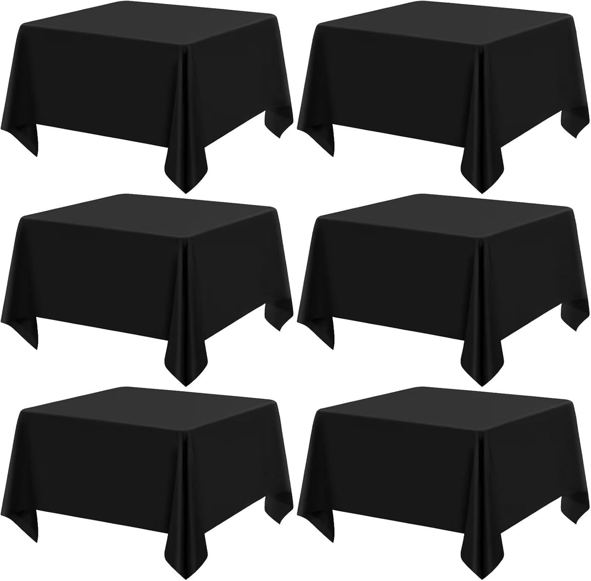 6 Pack Black Square Tablecloths - 52 x 52 Inch, Polyester Table Cover for Square Table, Stain and