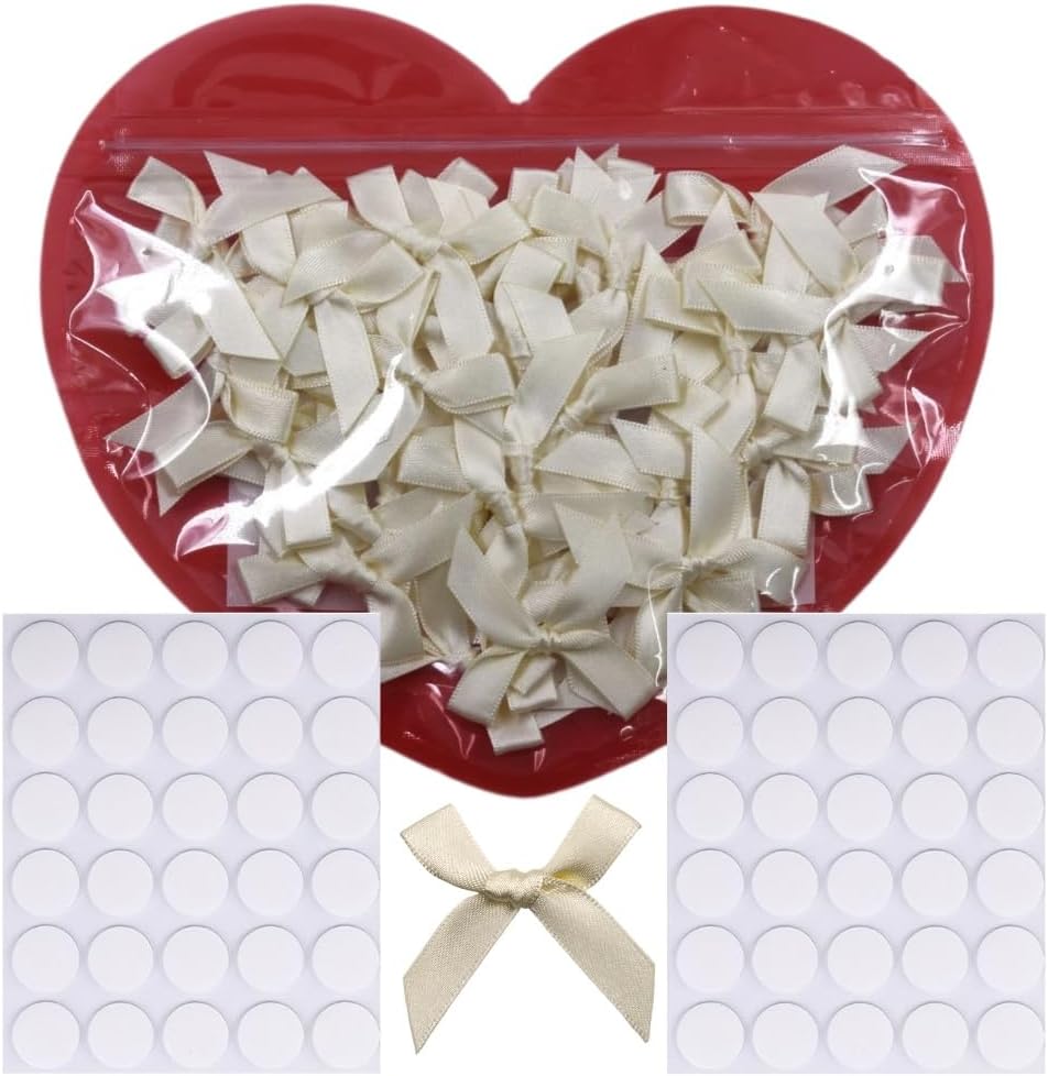 60pcs 1.7" Mini Ivory Ribbon Bows Decor – Small DIY Cream Satin Bows for Crafts, Little Bows for