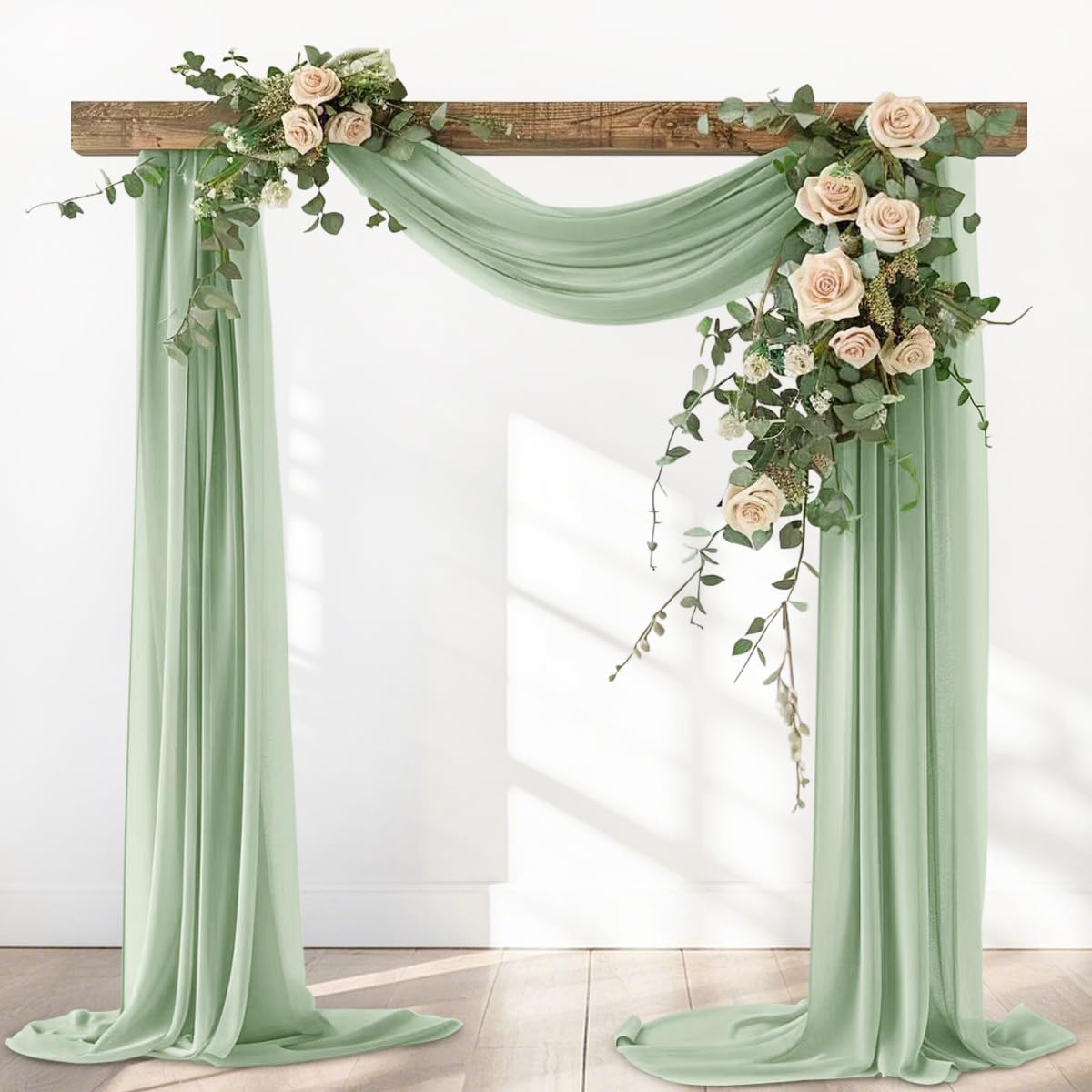Sage Green Elegant Arch Draping Fabric Outdoor 1 Panel 29" × 20Ft Sheer Chiffon Curtain Drapes for