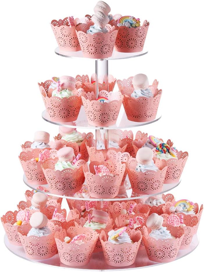 Boxalls Cupcake Stand, 4 Tier Round Acrylic Cupcake Display Stand Holder, Clear Dessert Pastry