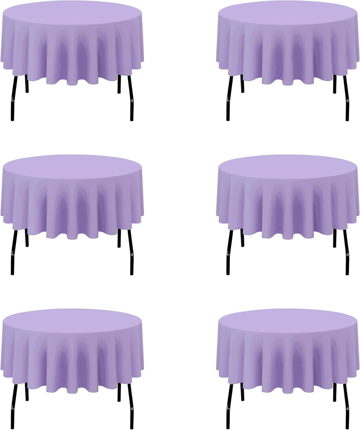 BRILLMAX 6 Pack Lavender 70 Inch Round Tablecloths Fit 30" to 54" Tables (8-20" Drop) - Circle Bulk