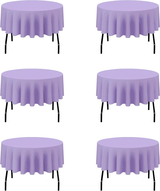 BRILLMAX 6 Pack Lavender 70 Inch Round Tablecloths Fit 30" to 54" Tables (8-20" Drop) - Circle Bulk