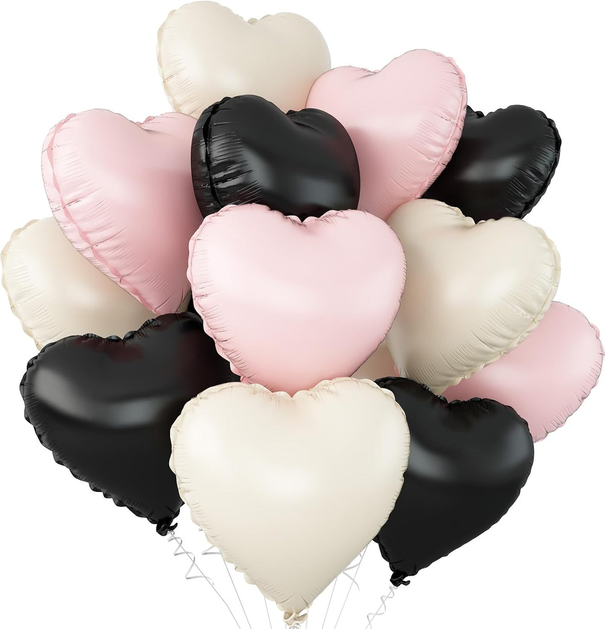 Black Pink White Heart Balloons,12Pcs 18Inch Black Cream White Baby Pink Heart Shaped Foil Helium
