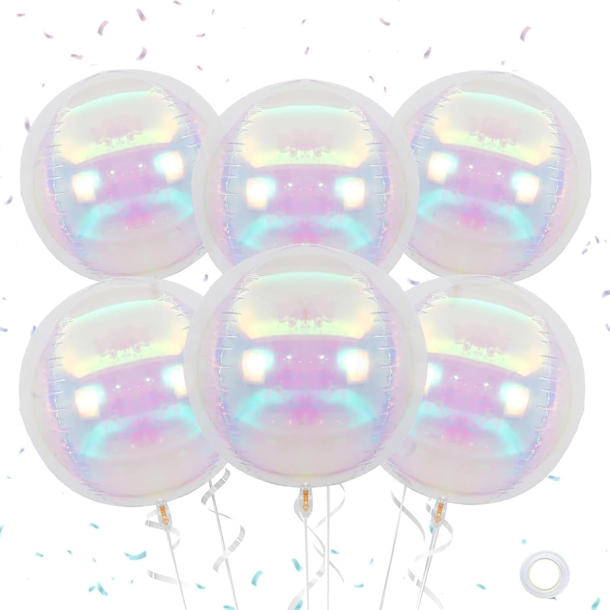 Giant 4D Foil Balloons, 6Pcs Large Metallic Iridescent Round Balloons, 22 Inch Big Round Foil