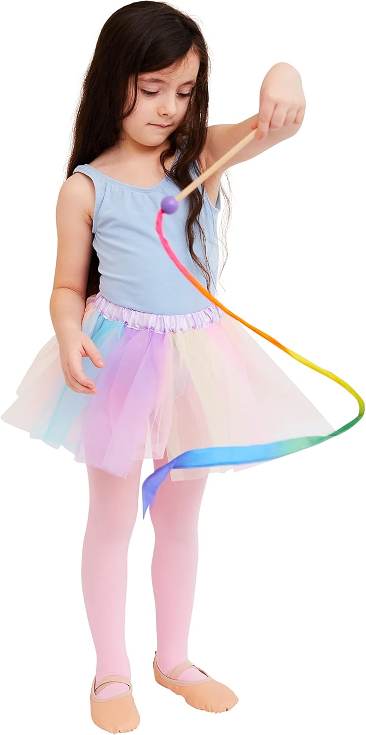 Sarah's Silks Mini Rainbow Streamer - Long Ribbon Wand for Kids, Pretend Play, Dance, Baton Stick