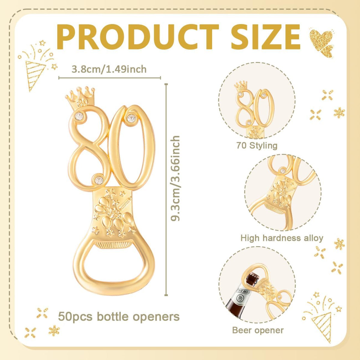 50Pcs 80th Birthday Bottle Opener Set 80th Birthday Party Favors 80th Golden Bottle Openers