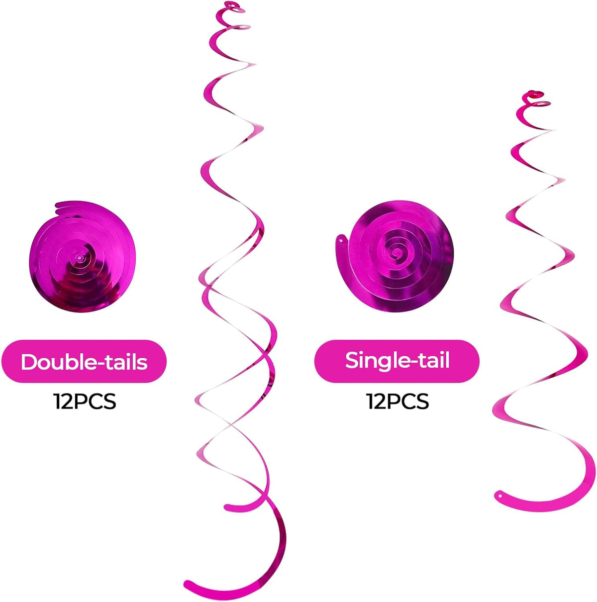 24 PCS Hot Pink Hanging Swirl, Fuschia Sparkle Ceiling Hanging Decorations, Plastic Streamer Party