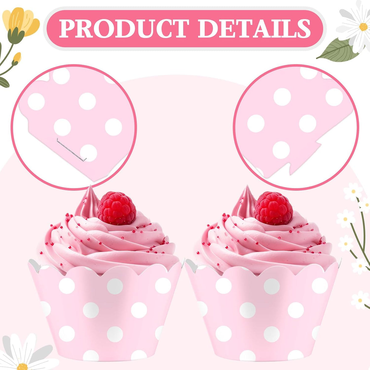 Domensi 100 Pcs Pink Polka Dots Cupcake Wrappers Rustic Cupcake Liners Baking Cups Baking Liners