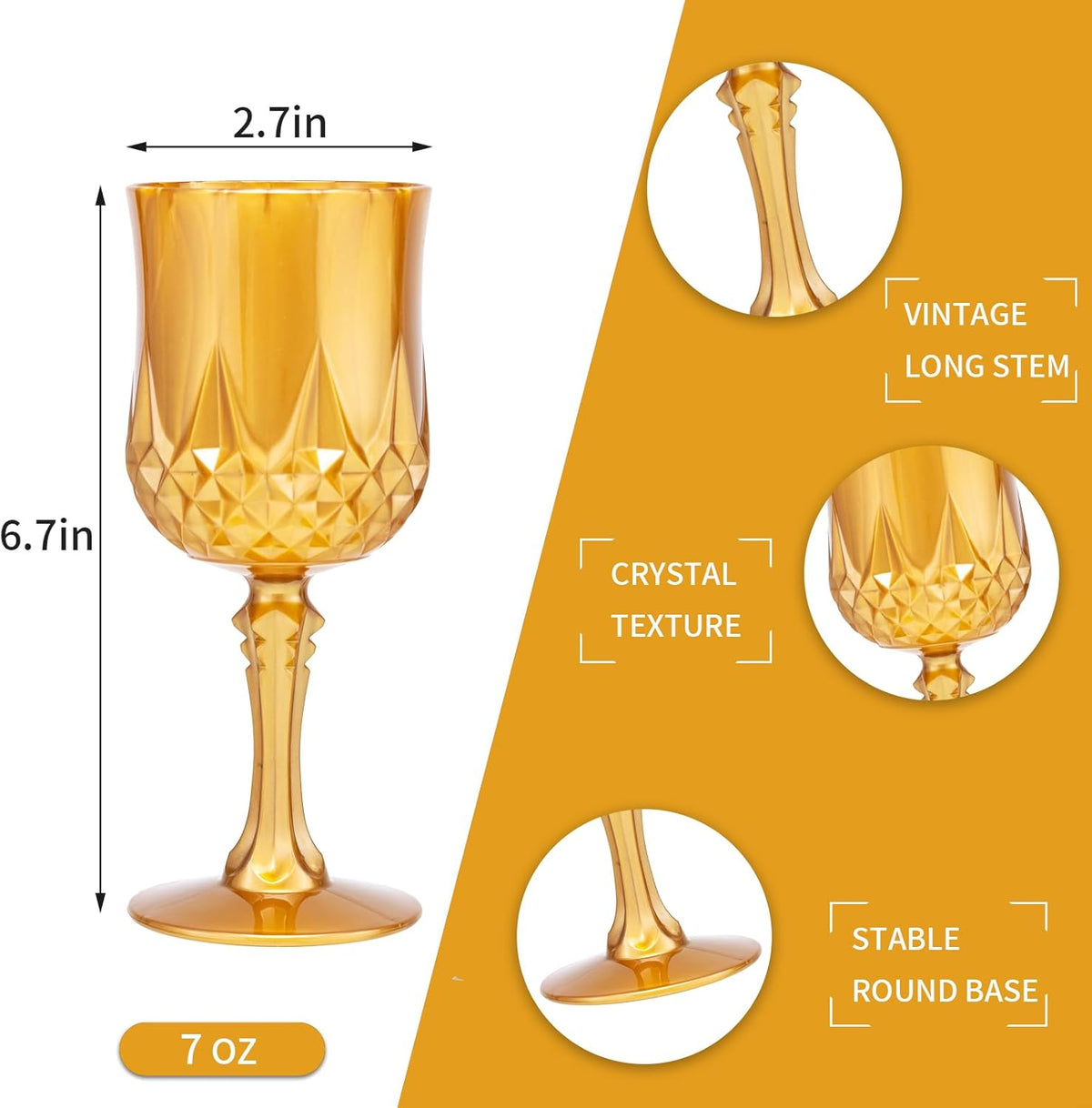JLYLOL Plastic Vintage Wine Glasses 7OZ Plastic Goblets Vintage Drinking Glasses 24PCS Retro