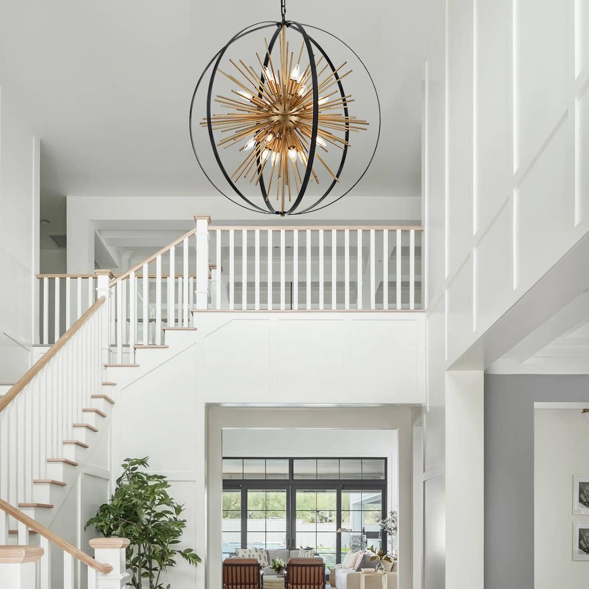 31.5" Black Gold 16-Light Globe Sputnik Chandelier Modern Industrial Adjustable Hanging Ceiling