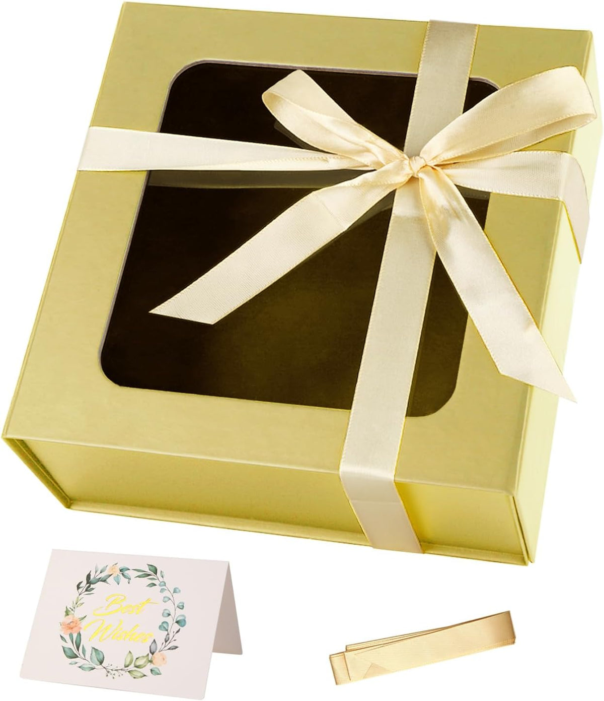 TIACABO Gold Gift Box with Window,7.5"x7.5"x3.1" Bridesmaid Boxe for Gifts Giving,Birthday Gift