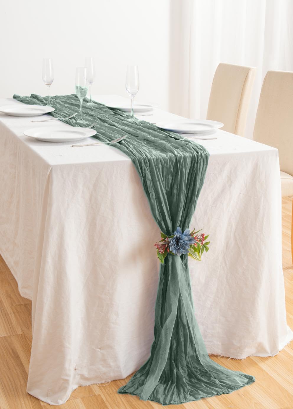 20 Pack Sage Green Cheesecloth Table Runner 17x108 Inch Boho Wrinkled Sheer Romantic Gauze Cheese