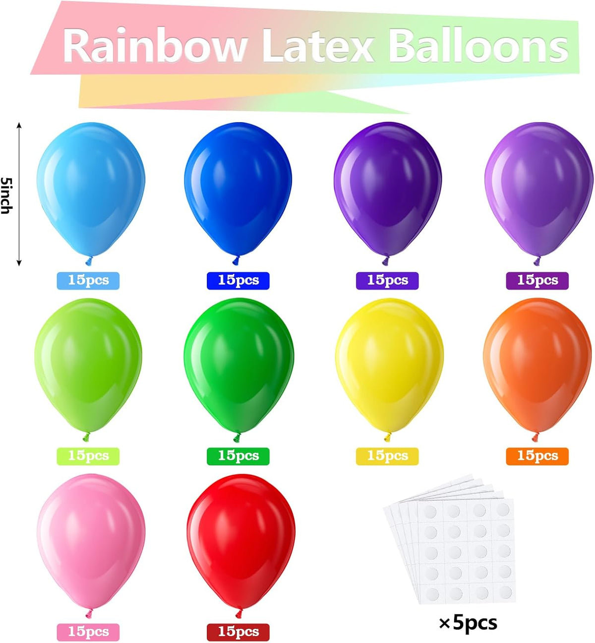 Bezente Assorted Rainbow Latex Balloons - 150 Pack 5 inch Multicolor Helium Balloons for Birthday