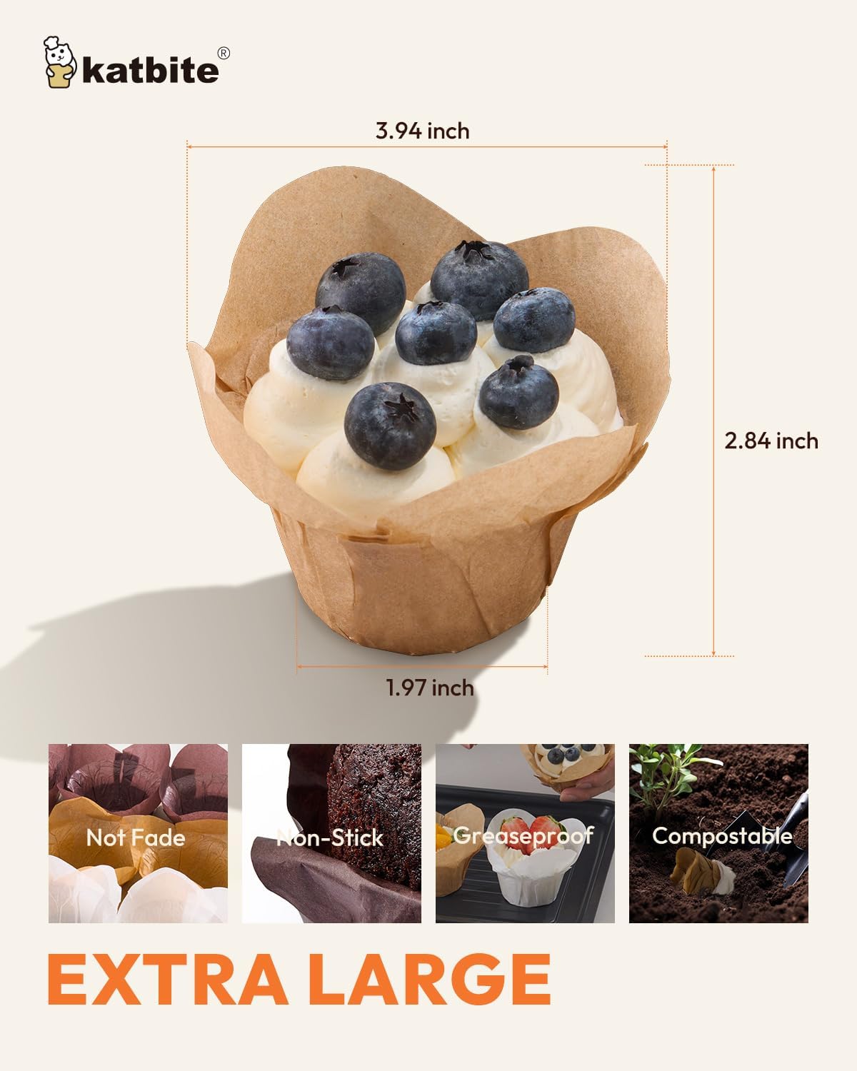Lotus Tulip Cupcake Liners 200pcs - Katbite Premium Parchment Baking Cups, Non-Stick &