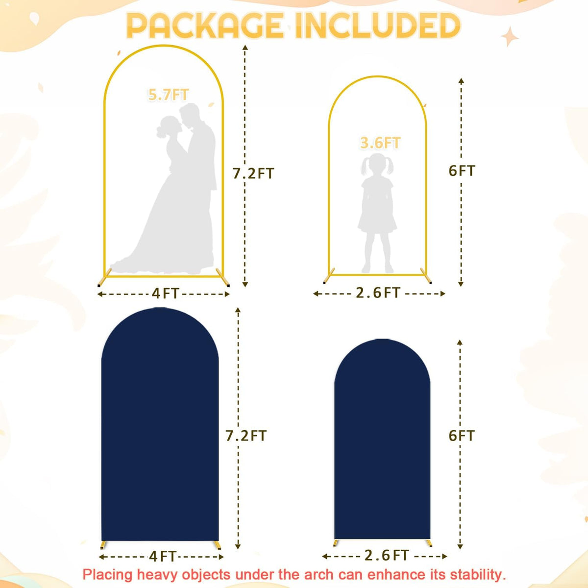 FUHSY Set of 2 Metal Backdrop Stand with Wedding Arch Cover Spandex 7.2FT, 6FT Balloon Party