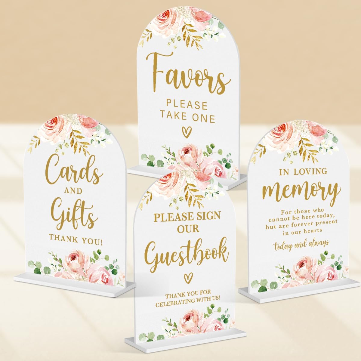 4 Pcs Acrylic Wedding Signs for Reception, Bridal Shower Decorations, Cards and Gifts Signs, Guest